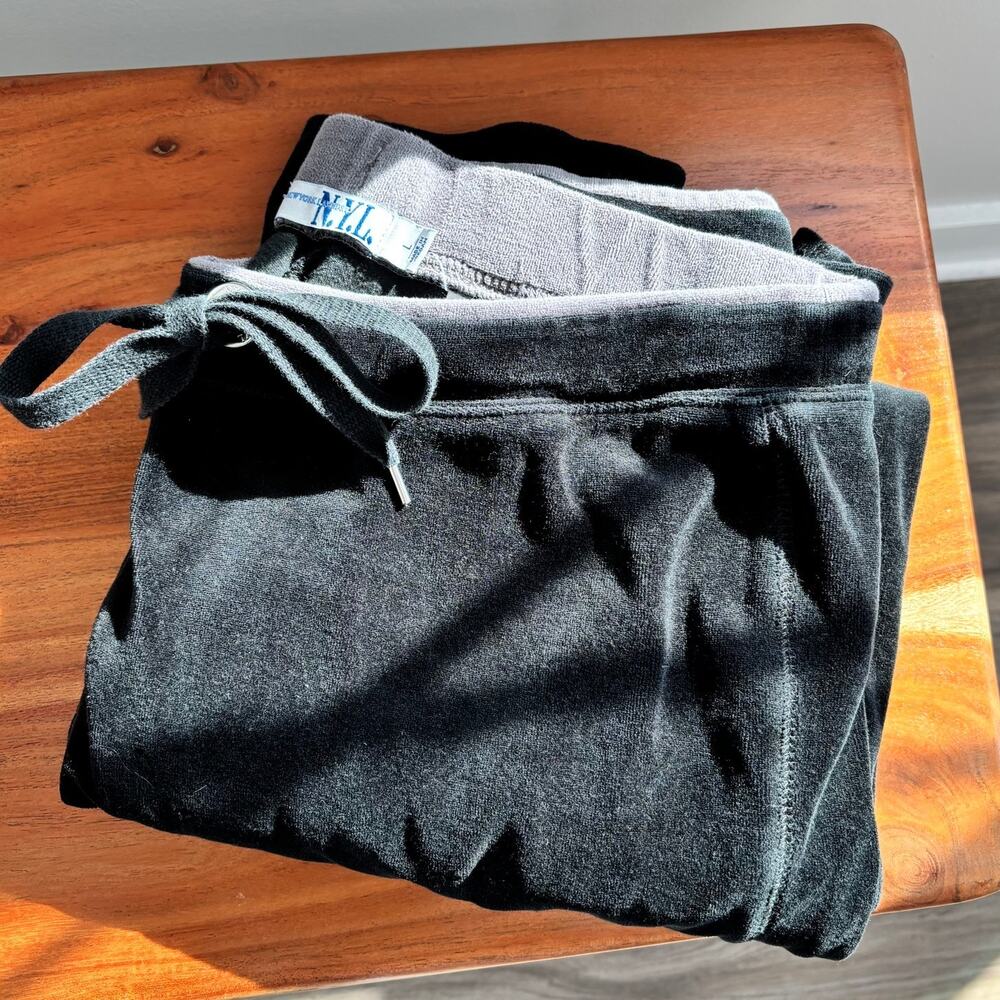 90s Vintage NYL Velour Track Pants L Black Y2K Workout Sportswear 00s Activewear
